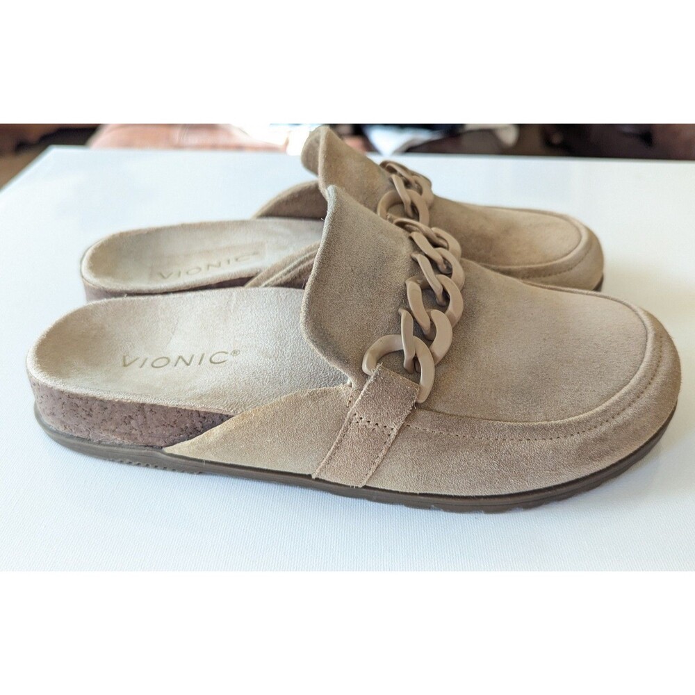 Vionic Georgie Women's Size 7 Slip On Shoes Tan Suede Mules Sandals - Picture 2 of 11